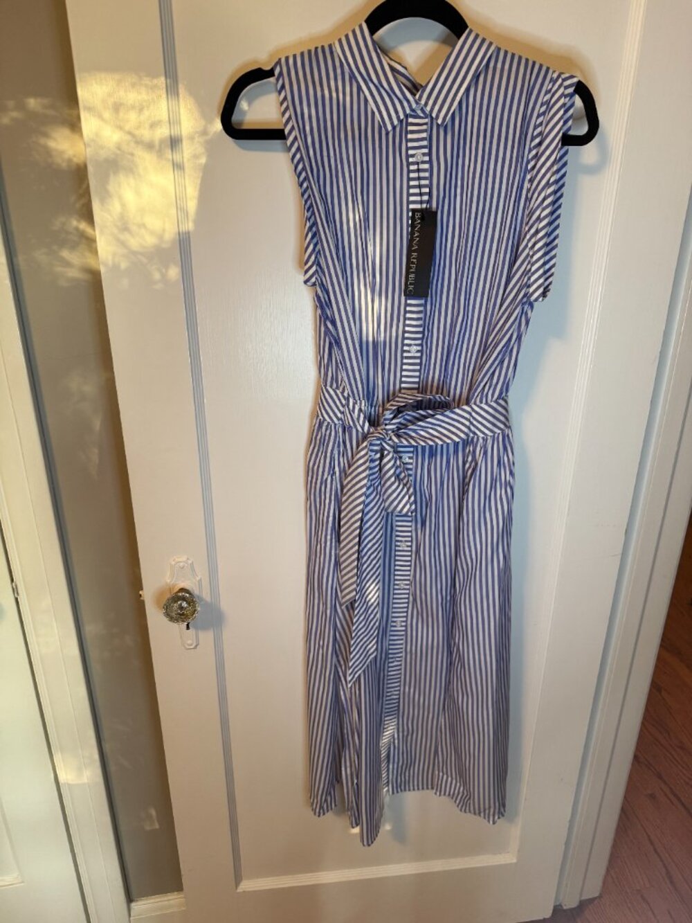 Banana Republic (NWT) Cotton Pin-Striped Blue and White Belted dress.